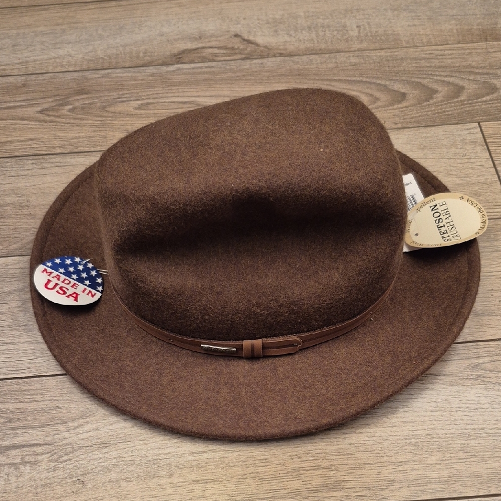 STETSON Explorer Dark Brown Wool Crushable Water Repellent USA XL Mens Hat NEW